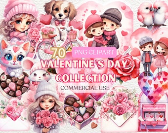 Valentinstag Clipart, rosa Clipart, Aquarell Valentine, Liebe Clipart, Valentinstag Png-Dateien, niedliches Herz Clipart, Paar Clipart