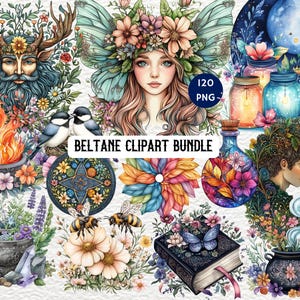 Beltane Clipart Collection, Watercolor Wiccan Art, Pagan Festival PNG, May Day Clipart, Fire Festival Graphics, Wiccan Sabbat Digital Art
