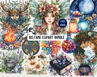 Beltane Clipart Collection, Watercolor Wiccan Art, Pagan Festival PNG, May Day Clipart, Fire Festival Graphics, Wiccan Sabbat Digital Art
