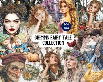 Grimms Fairy Tale Clipart Collection, Red Riding Hood, Cinderella, Snow White & Fantasy Characters, Woodland Animals, Fantasy Art Story png
