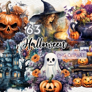 Watercolor Halloween Clipart, Scary Halloween Clipart, Ghost Clipart, Spooky Clipart, Halloween Bundle, Halloween png, Digital Junk Journal