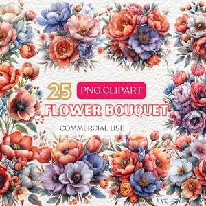 Watercolor Flower Bouquet, Flower Arrangement  Bouquet, Wedding Flower Watercolor Clipart, Vibrant Floral Designs, Digital Flowers