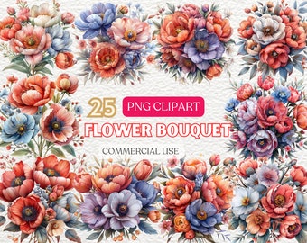 Watercolor Flower Bouquet, Flower Arrangement  Bouquet, Wedding Flower Watercolor Clipart, Vibrant Floral Designs, Digital Flowers