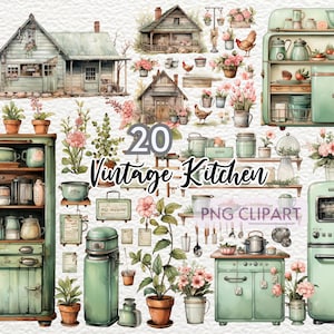 Imágenes prediseñadas de cocina / Imágenes prediseñadas de repostería / Imágenes prediseñadas de sublimación / Vida rústica / Paquete de imágenes prediseñadas de cocina Cottagecore en acuarela / Diario basura