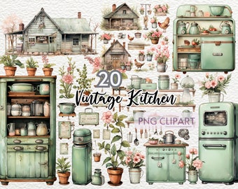 Imágenes prediseñadas de cocina / Imágenes prediseñadas de repostería / Imágenes prediseñadas de sublimación / Vida rústica / Paquete de imágenes prediseñadas de cocina Cottagecore en acuarela / Diario basura