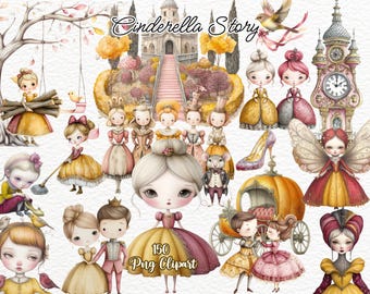 Cinderella Story Clipart Set | Cinderella Fairytale Clipart Pack | Magical Cinderella Story Clipart | Fairytale Princess Clip Art