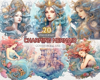 Mermaid Clipart | Mermaid png | Paper Crafts Scrapbooking | Little Mermaid Clipart | Under The Sea | Little Mermaid Watercolor Graphic