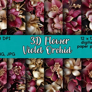 Seamless Patterns | Purple Orchids Digital Paper | Instant Download | Floral Digital Paper | Commercial Use | 3D Flower Paper