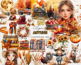 Autumn Clipart | Fall Clipart | Neutral Cozy Fall Images | Printable Watercolor Clipart | Fall Graphics | Wedding Clipart | Autumn Flowers