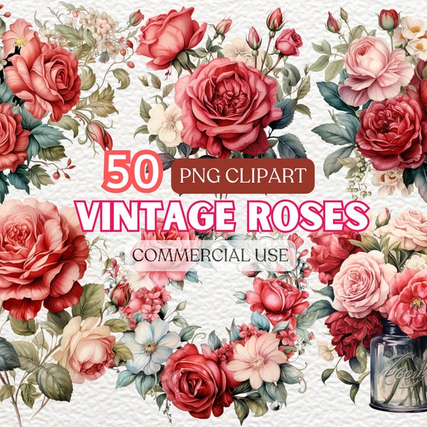 Rose Svg Bundle | Red Rose Svg | Blush Roses | Watercolor Roses Clipart | Rose Set Png |  Watercolor Floral Clipart  | Flowers Clipart