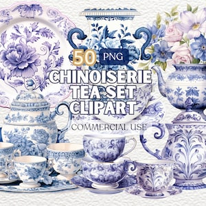 Aquarell Chinoiserie Clipart, Chinoiserie Aquarell Tee Set Clipart, Tea Party Einladungen Clipart, einzigartiges Geschenk für Teeliebhaber, Teeliebhaber