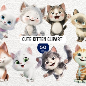 Cute Kitten Clipart Bundle, Watercolor Cat Graphics, Pet Lover Digital Download, Instant Cat Art, Adorable Kitten Clip Art Set, Cat Lover