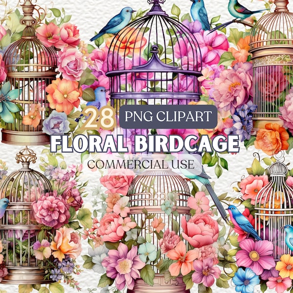 Watercolor Birdcage Clipart, Birdcage Png, Bird Cage Clip Art, Birdcage Invitation Template, Bird Cage Svg