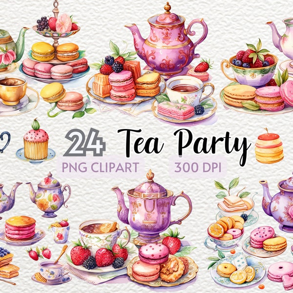 Tea Party Clipart | Watercolor Tea Party Clipart | Victorian Tea Png | Tea Setting Clipart | Tea Party Game | Junk Journals | Tea Party Game