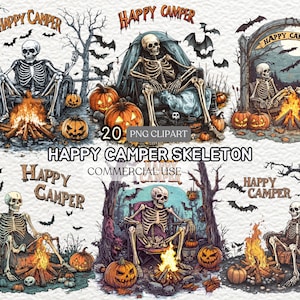 Squelette de campeur heureux | Carte de tarot drôle de campeur heureux png | Vêtements de randonnée | Tshirt tendance tête de mort Mug en téléchargement numérique | Camping png | Crâne