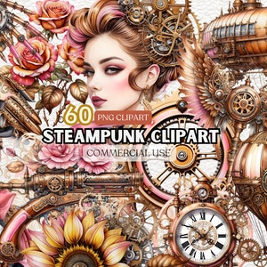Watercolor Steampunk Clipart, Steampunk Stickers, Vintage Art Collection, Retro Vehicles, Vintage Transport, Steampunk Watercolor Png