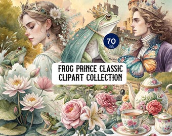 Frog Prince Clipart Bundle, Classic Fairy Tale PNG, Princess and the Frog, Frog Prince Fairy Tale, Frog and Prince, Nursery Deco, Kids Party