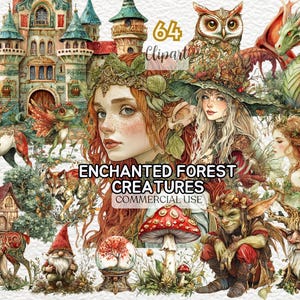 魔法の森のクリップアート、ドラゴンのクリップアート、ファンタジーのクリップアート、ファンタジーの画像、魔法の生き物、気まぐれな森の生き物、妖精のクリップアート
