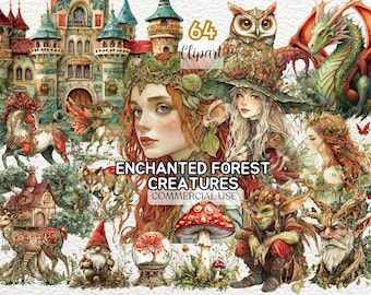 Enchanted Forest Clipart, Dragon Clipart, Fantasy Clipart, Fantasy Images, Magical Creatures, Whimsical Forest Creatures, Fairy Clipart