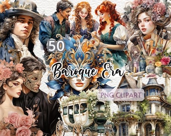 Watercolor Baroque Clipart, Elegant Baroque Era, Baroque Clipart Collection, Baroque Watercolor Art,Baroque History Inspired,Baroque Design
