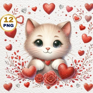 Valentine Clipart, Beautiful Valentine Watercolor, Magical Valentine Valentine Clipart, Happy Valentine&#39;s Day Clipart, Cute Love Heart.