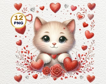 Clipart di San Valentino, bellissimo acquerello di San Valentino, clipart di San Valentino magico, clipart di San Valentino felice, cuore d'amore carino.
