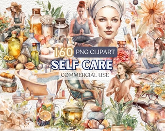 Akvarell självvård Clipart, självvård akvarell Clipart Bundle, självkärlek Clipart Collection, Medveten egentid, Wellness självvård Clipart