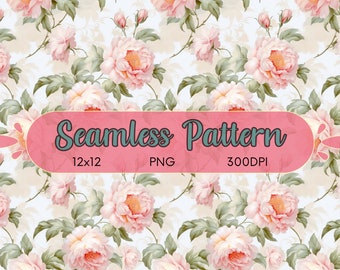 Seamless Floral Pattern Peony, Floral Digital Paper,Digital Paper Download, Watercolor Peonies,Pink Peony, Flowers Background,Commercial Use