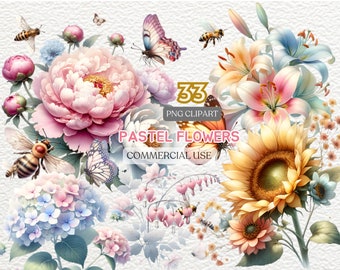 Watercolor Flower Png |  Soft Bloom Flower Watercolor Clipart  | Floral Bouquet | Pastel flowers | Watercolor Blush Flower Bouquet