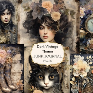 Dark Roses Junk Journal Pages | Digital Collage Sheet | Dark Roses Junk Journal Kit | Collage Papers | Dark Academia | Scrapbooking Vintage