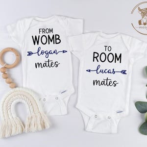 Twins Onesies®, Set of 2 , From Womb Mates to Room Mates, Personalized Twin Onesies®, Twin Coming Home Outfit, Baby Shower Gift for Twins