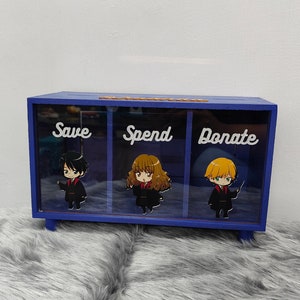 Handmade MDF and Acrylic Save Spend Donate piggy bank for Adult & Kids