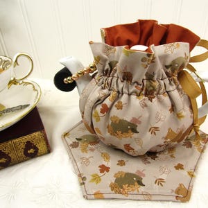 Woodland Friends Autumn Tea Cozy with Coaster and Drip Catcher