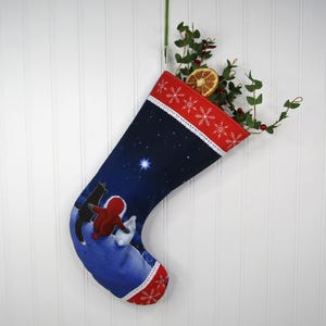 Christmas Stocking - Nordic Gnome with Fox and Rabbit under Star of Christmas / God Jul / Tomte / Winter Solstice / Handcrafted / Heirloom