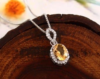 Colgante ovalado de citrino y moissanita en plata de ley 925, joyería hecha a mano, anillo de diseño
