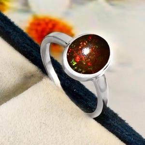 Genuine Black Fire Opal Ring, Solid 925 Sterling Silver Ring, Handmade Ring, Antique Silver Ring, Fine Ring, Gift for Mother, Birthday Gift.
