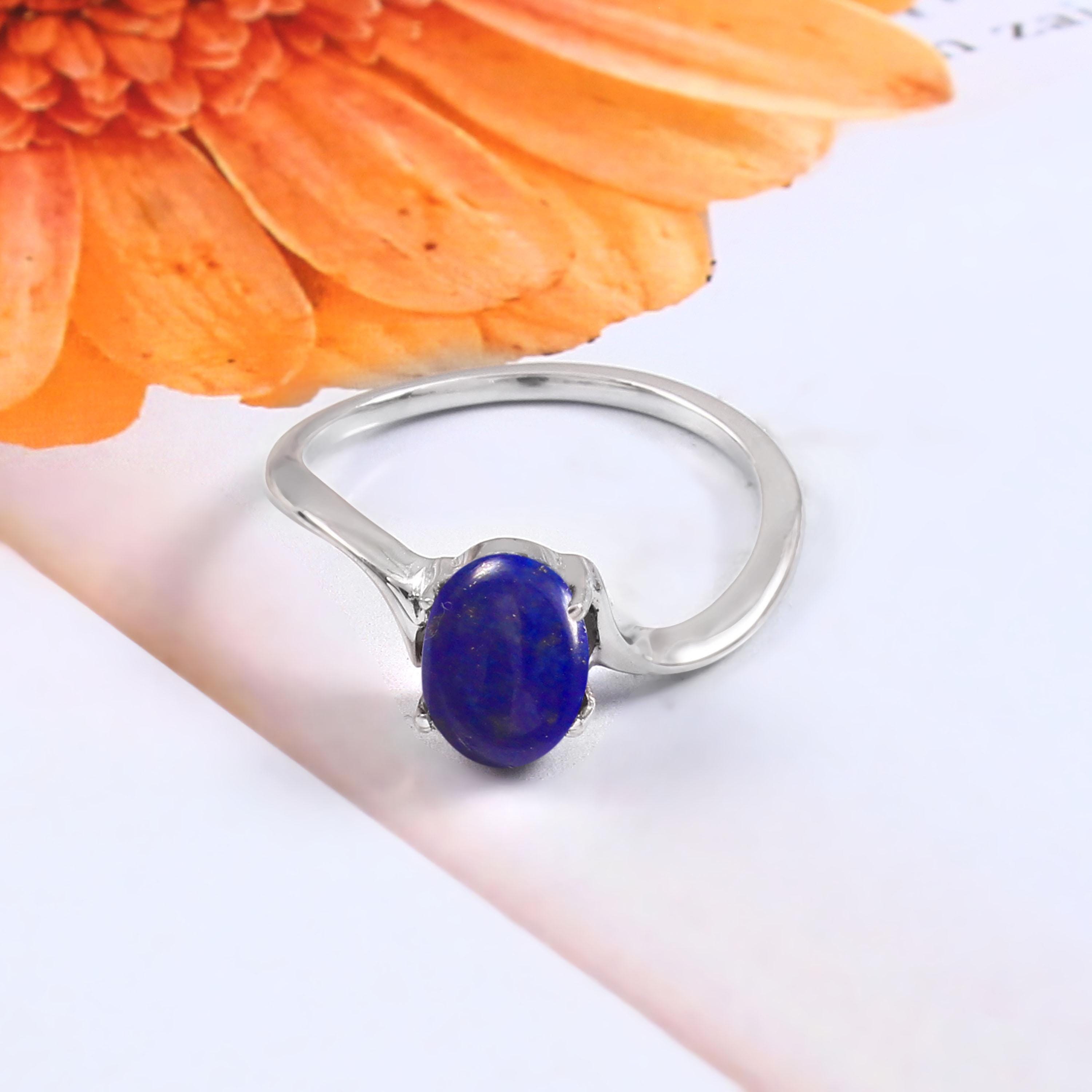 Handmade Lapis Lazuli Sterling Silver Ring - Natural Cushion Cut Gemstone - All Sizes
