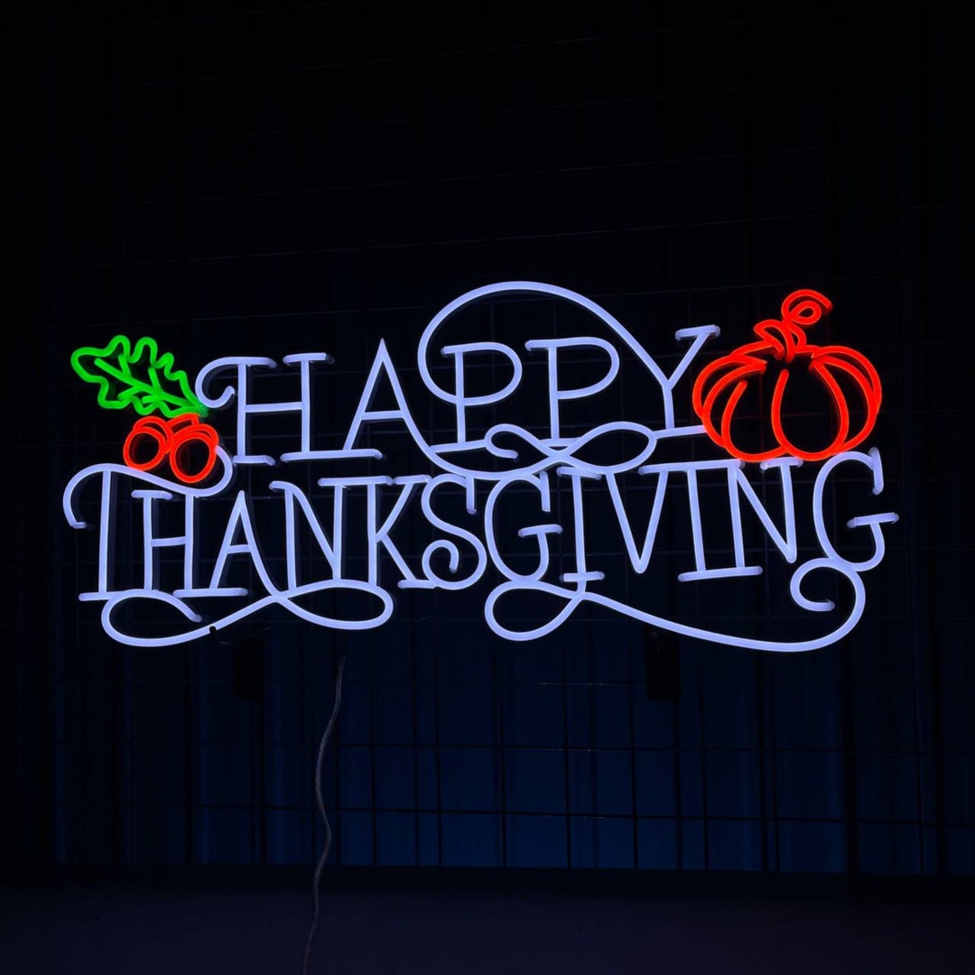 Happy Thanksgiving Neon Sign Give Thanks Led Light - Etsy