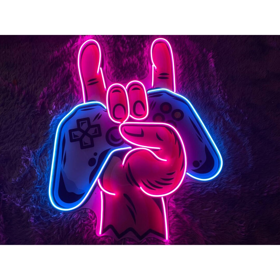 Game Controller Neon Sign Gaming Led Light Rock Hand Gamer Etsy