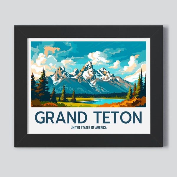 Grand Teton United States of America Travel Poster Print Wall Art Home Décor gift Artwork Lover Digital Download