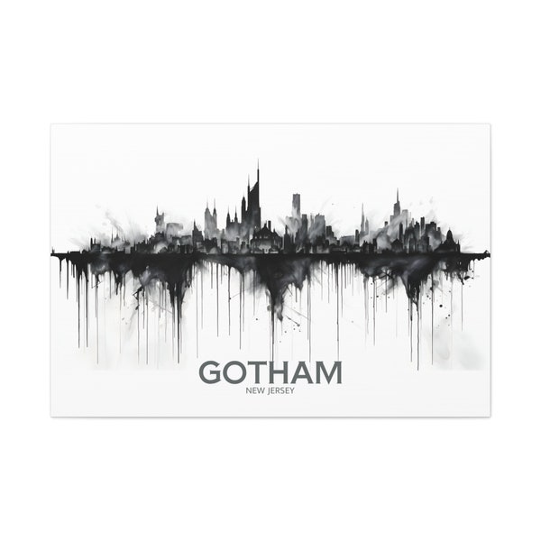 Gotham City New Jersey Cityscape Skyline Travel Poster Print Wall Art Wall Hanging Home gift Artwork Lover Stretched Canvas 1.25" ID00