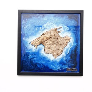 Mallorca Insel Wandbild Epoxy Holz Harz Kunst Resin Art Karte