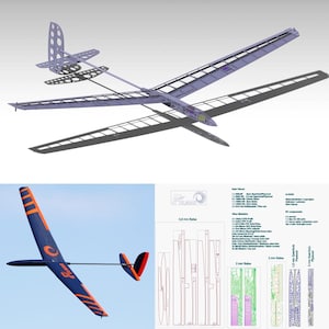 DLG &quot;Fulmar&quot; 1495 mm wingspan - 3D/CNC/Laser data dxf, svg, stp, stl, igs, pdf model building plan Rc glider