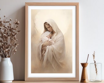 Holy Mary, Virgin Mary, Jesus Art, Catholic Print, Catholic Art Print, Catholic Art, Digital Print, Christian Decor, Immaculate