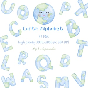 Earth Day, Alphabet clipart, Earth Alphabet clipart,