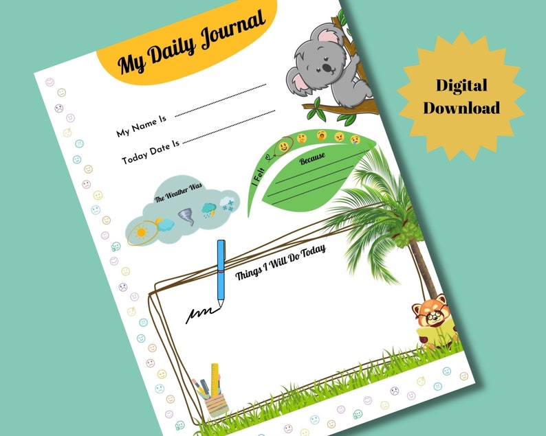 Kids Daily Journal Printable My Daily Journal Journal for - Etsy