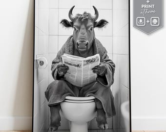 Funny Cow Bathroom Print, Farmhouse Toilet Poster (Digital Download)