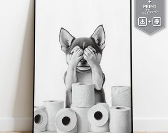 Funny Chihuahua Bathroom Poster, Toilet Paper Humor Art (Digital Download)