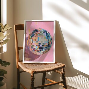 Mirrorball wall art with hand drawn disco ball painting in bold colors perfect for disco ball poster lovers and retro decor digital download image 3