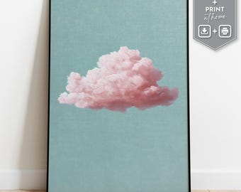 Pink Cloud Surrealist Art Print, Dreamy Bedroom Decor (Digital Download)